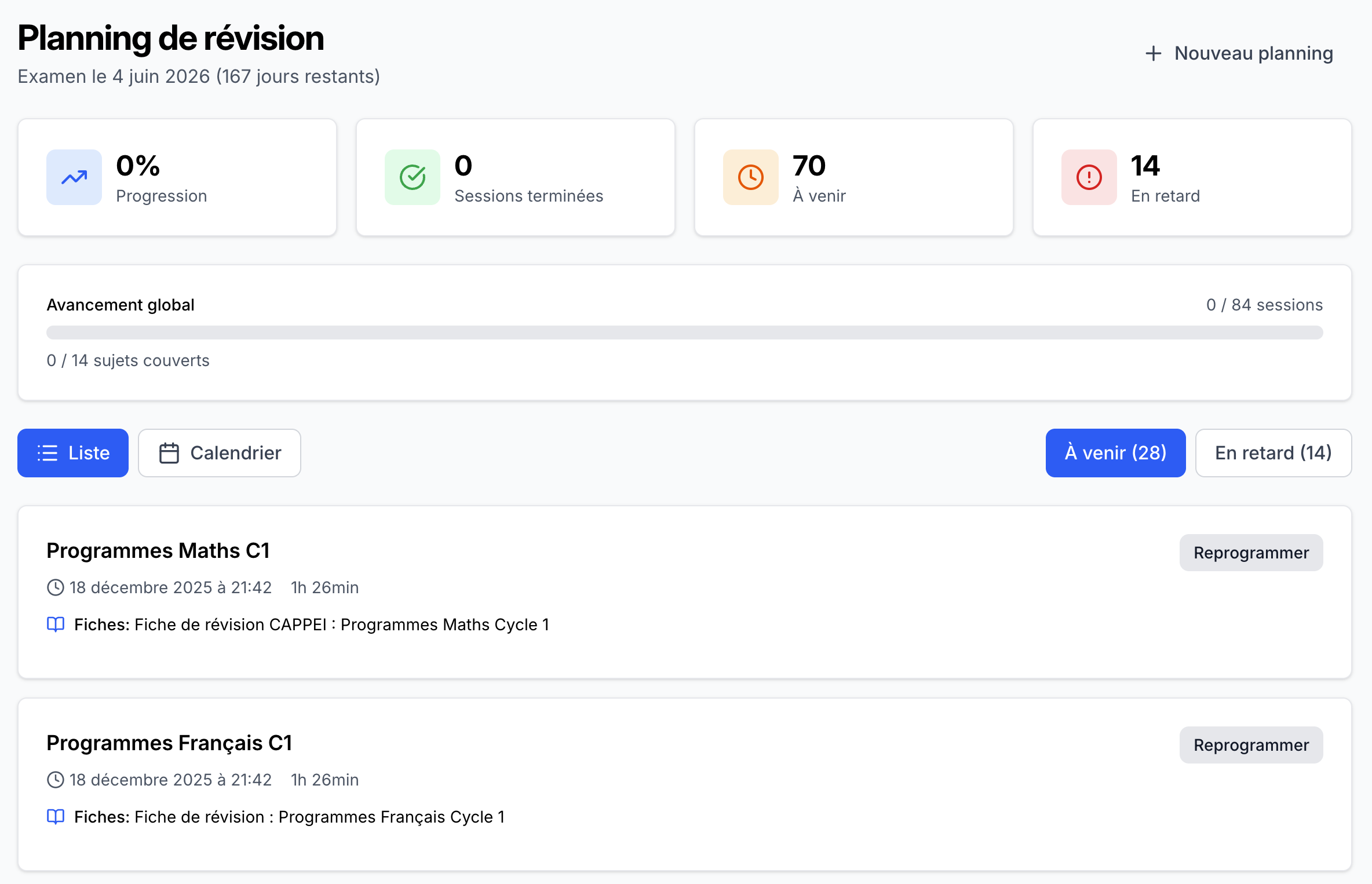 CAPPEI Quest study planning calendar with automated revision schedule based on spaced repetition algorithm